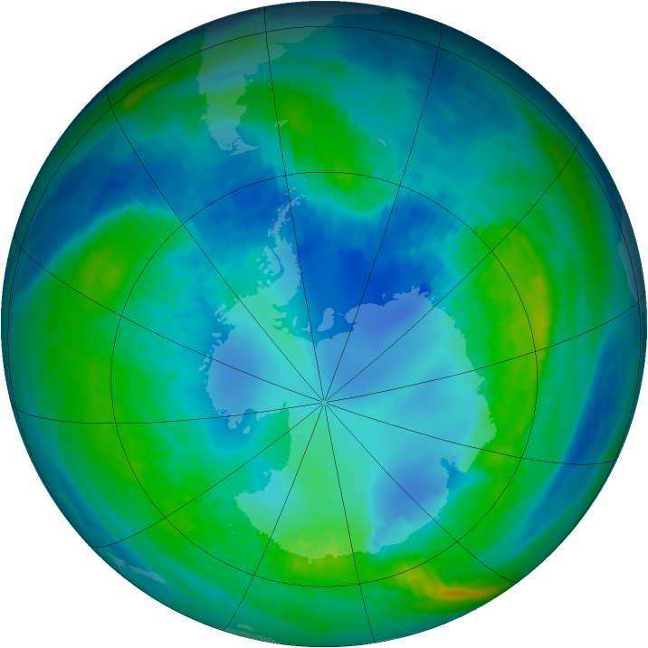 Antarctic ozone map for 25 April 1992